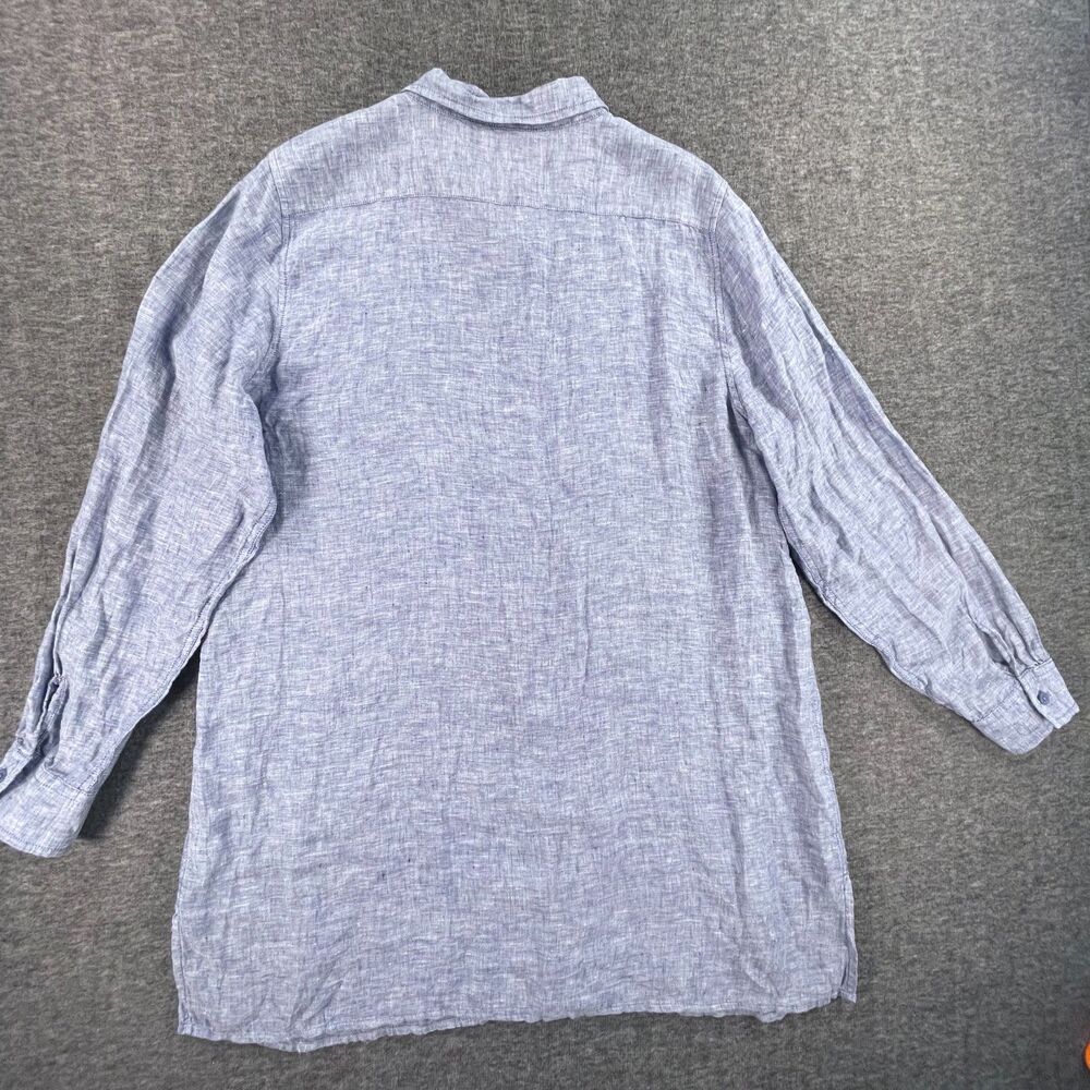 Garnet Hill‎ Easy Linen Tunic Shirt Dress L Blue Chambray Button Up Long Coastal - Picture 11 of 13
